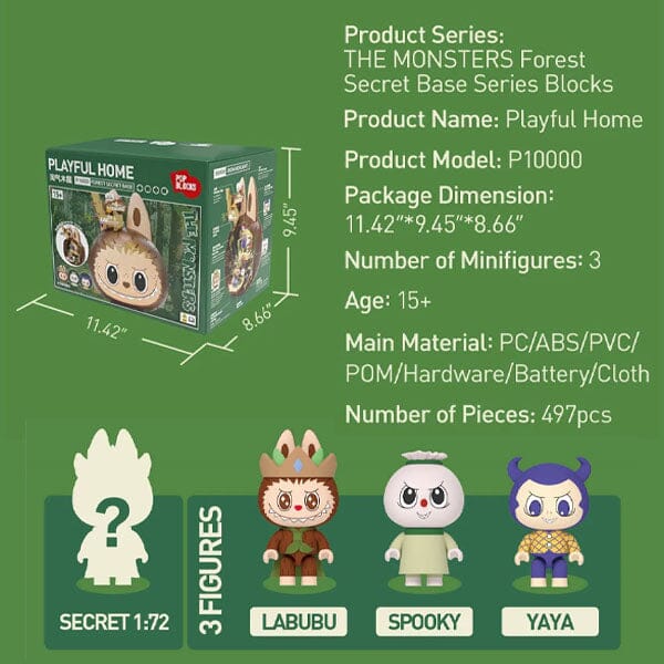 Pop Mart x THE MONSTERS: Labubu Forest Secret Base Tree House Building Block Set - Playful Home (497pc) Simple Pop Mart 