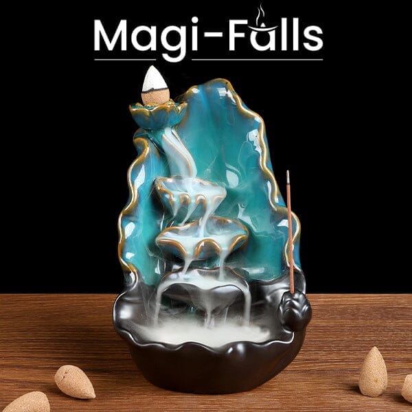 Magi-Falls Ceramic Backflow Incense Smoke Waterfall | Includes 20 Incense Cones & Sticks! Simple Showcase 