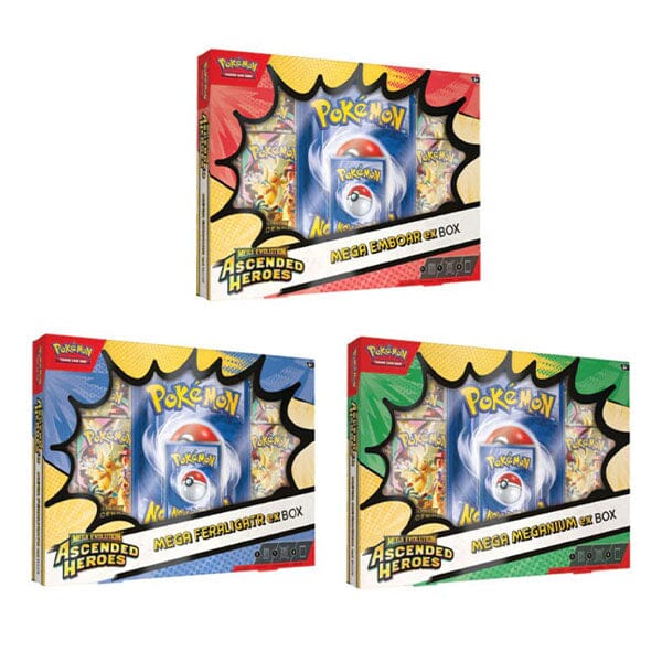 Pokémon TCG: Mega Evolution ME2.5 Ascended Heroes Mega Meganium/Emboar/Feraligatr ex Box (4 Booster Packs + 2 Bonus Promo Cards) Simple Pokémon