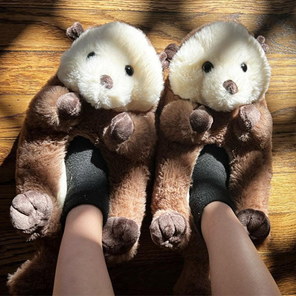 Plush Otter Slippers Unisex Rubber Sole Shoe (1 Pair) One-Size-Fits-Most