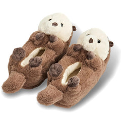 Plush Otter Slippers Unisex Rubber Sole Shoe (1 Pair) One-Size-Fits-Most