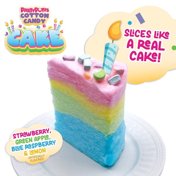 PartyPuffs Cotton Candy Cake Tub (4.2oz) Sliceable Rainbow Candy Floss Simple PartyPuffs 
