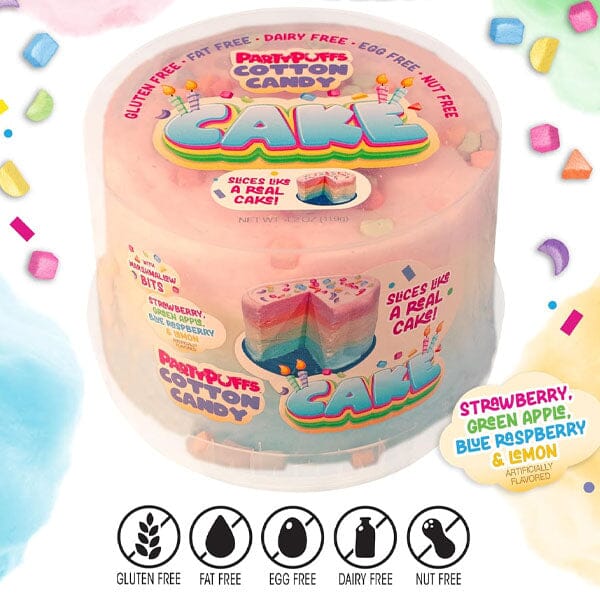 PartyPuffs Cotton Candy Cake Tub (4.2oz) Sliceable Rainbow Candy Floss Simple PartyPuffs 