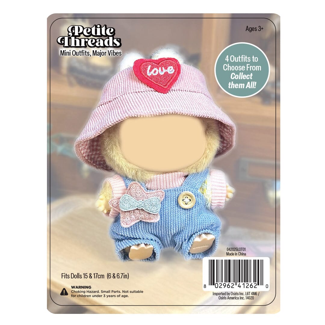 Petite Threads: Knit Blue & Pink Overalls & Hat for Dolls Simple Showcase 