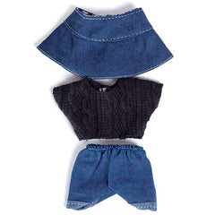 Outfit: Black Cable Knit Sweater & Jeans w/ Matching Denim Bucket Hat for Dolls - Petite Threads Simple Exclusive 