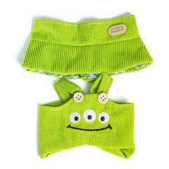Outfit: Green Corduroy Monster Overalls & Matching Bucket Hat for Dolls - Petite Threads