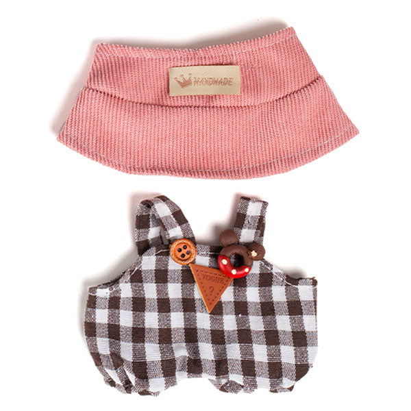 Outfit: “Country Cutie” Checkered Overalls & Gingham Hat for Dolls - Petite Threads