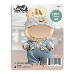 Outfit: Blue Denim Overalls & Knit Grey Top w/ Matching Headband for Dolls - Petite Threads