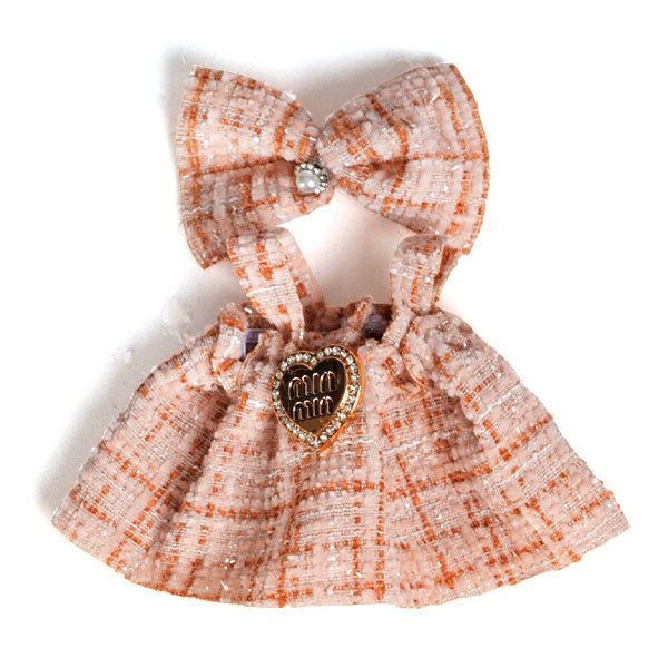 Outfit: Tan Plaid Dress & Matching Hair Bow for Dolls - Petite Threads
