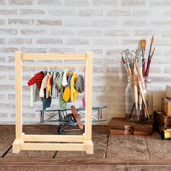 Wooden Clothing Rack For Dolls (Includes 5 Hangers) - Petite Threads