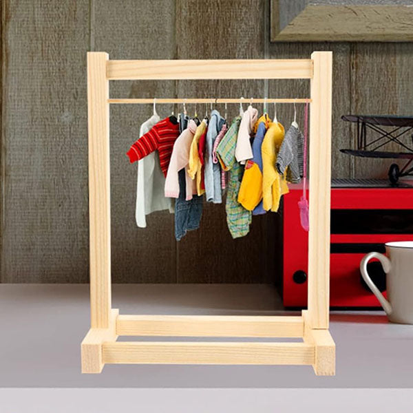 Wooden Clothing Rack For Dolls (Includes 5 Hangers) - Petite Threads