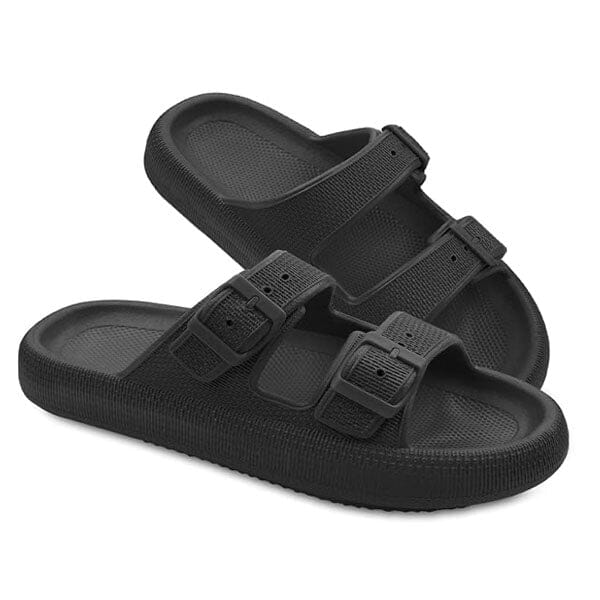 Shhhandals Unisex Adjustable Anti-Slip Buckle Cloud Slides (Multiple Colors) Preorder Showcase Black - Small (5.5-7 Women / 3.5-5 Men) 