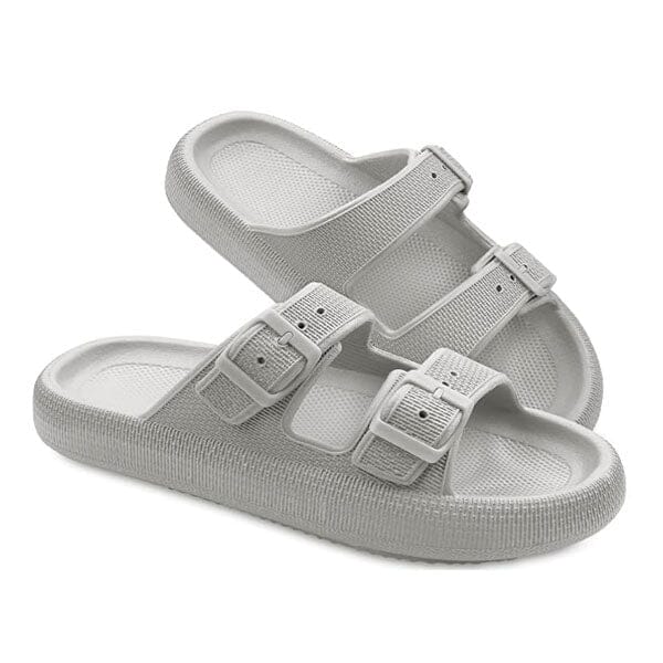 Shhhandals Unisex Adjustable Anti-Slip Buckle Cloud Slides (Multiple Colors) Preorder Showcase White - Small (5.5-7 Women / 3.5-5 Men) 