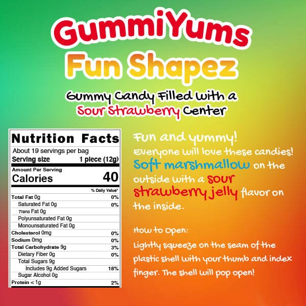 GummiYums: Fun Shapez! (8.1oz) Assorted Gummy Candy Filled with a Sour Strawberry Center Simple GummiYums 