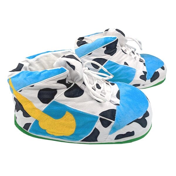 Plush Sneaker Slippers | Multiple Styles Simple Showcase Blue & Cow Print 