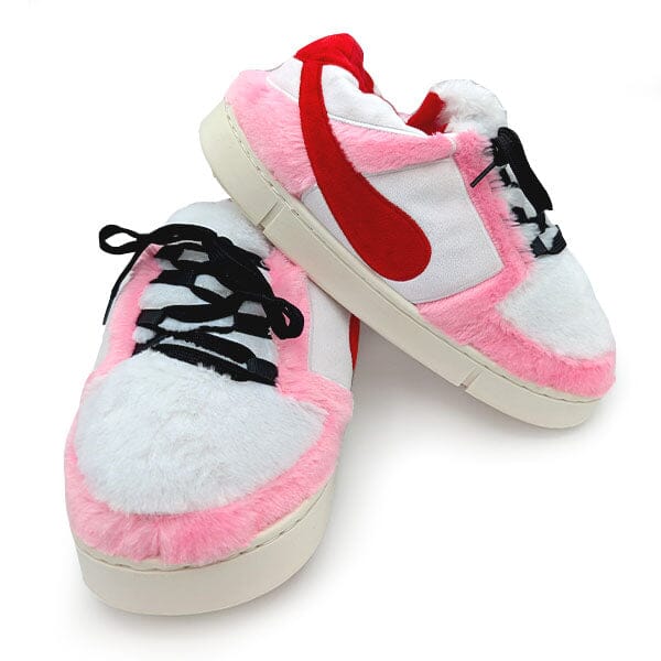 Plush Sneaker Slippers 2025 Collection (1 Pair) Multiple Styles Simple Exclusive Low Top Basketball Sneakers - Pink/Red/White 
