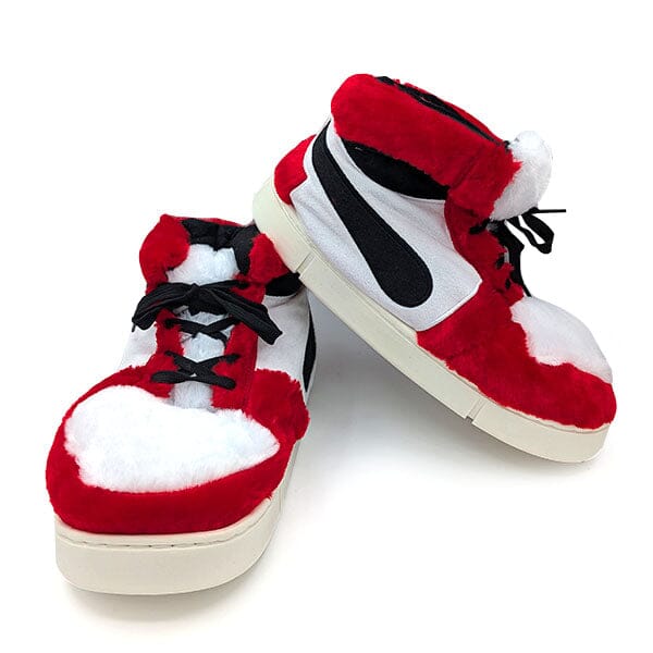 Plush Sneaker Slippers 2025 Collection (1 Pair) Multiple Styles Simple Exclusive Retro High Top Basketball Sneakers - Red/White/Black 