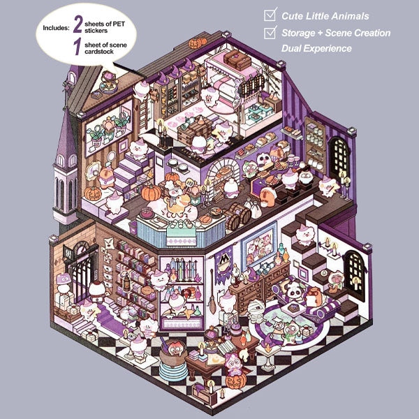 Studio Art Moodioma Kawaii Sticker Story Scene Kit (2 Sticker Sheets + Background Card) Multiple Styles Simple Studio Art Magic Academy (396 Stickers) 