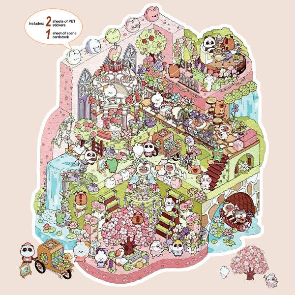 Studio Art Moodioma Kawaii Sticker Story Scene Kit (2 Sticker Sheets + Background Card) Multiple Styles Simple Studio Art Magical Garden (259 Stickers) 