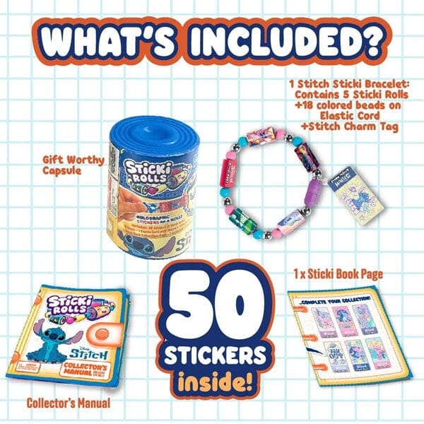 Sticki Rolls Disney's Stitch Wearable Reusable Sticki Band Mystery Capsule (50 Stickers Inside!) Simple Sticki Rolls 