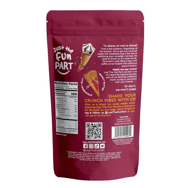 Just The Fun Part Peanut Butter & Jelly Filled Bite-Size Crispy Mini Waffle Cones (120g) Multiple Flavors Simple Just The Fun Part 
