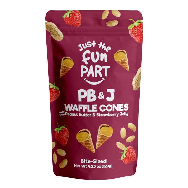 Just The Fun Part Peanut Butter & Jelly Filled Bite-Size Crispy Mini Waffle Cones (120g) Multiple Flavors Simple Just The Fun Part Peanut Butter & Strawberry Jelly 
