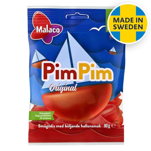 Swedish Candy: Malaco PimPim Original Raspberry Gummy Boats (2.8oz) Made in Sweden Simple Exclusive 