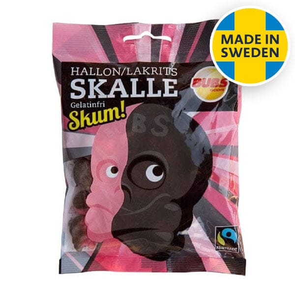 BUBS Godis: Raspberry Foam Liquorice Skull Candy (90g) Made in Sweden Simple BUBS 