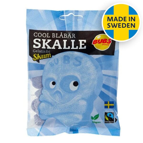 BUBS Godis: Cool Blueberry Sour Skulls Foam Candy (90g) Made in Sweden Simple BUBS 