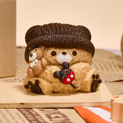 SqueezeSquad Taba Deluxe Premium Silicone Squishy Fidget Toy - Brown Hatted Bear