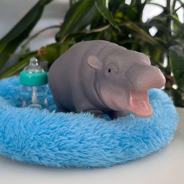 True Heart Treasures Silicone Reborn Animals: Mini Hippo Newborn Baby (Includes Bed & Bottle)