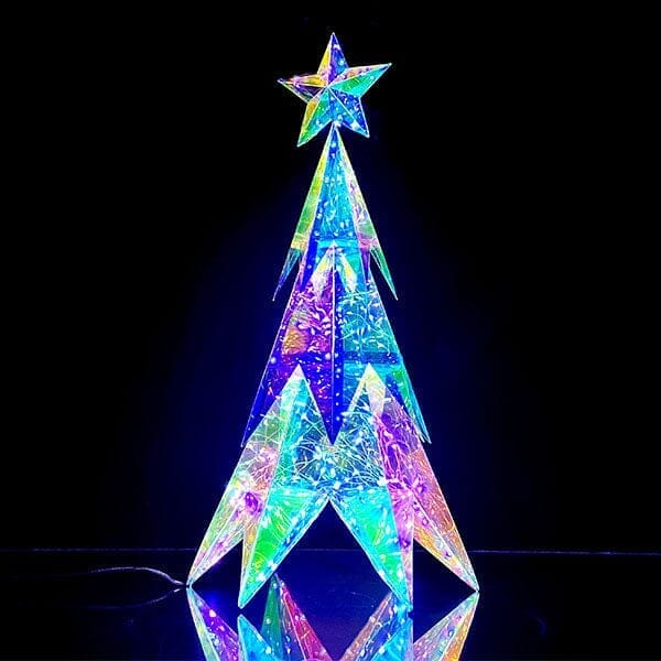 LitLuster Geometric LED Multi-Color Holographic Ornament | Christmas Tree Simple Showcase 