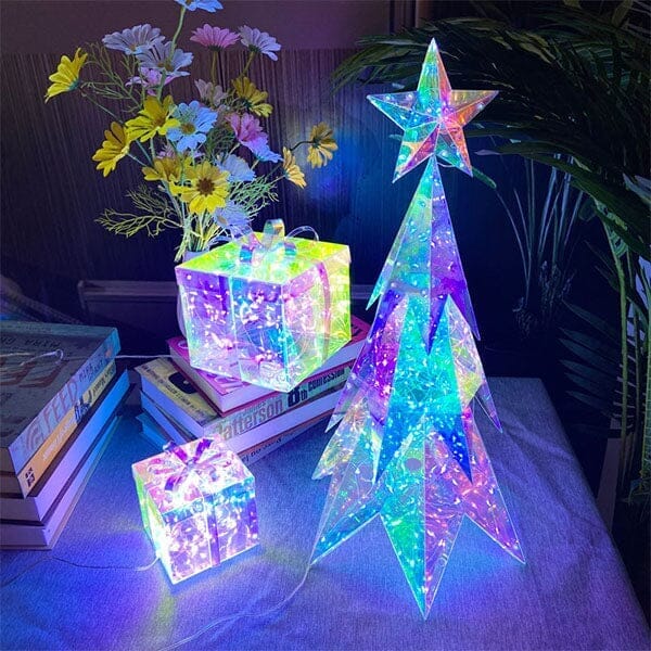 LitLuster Geometric LED Multi-Color Holographic Ornament | Christmas Tree Simple Showcase 