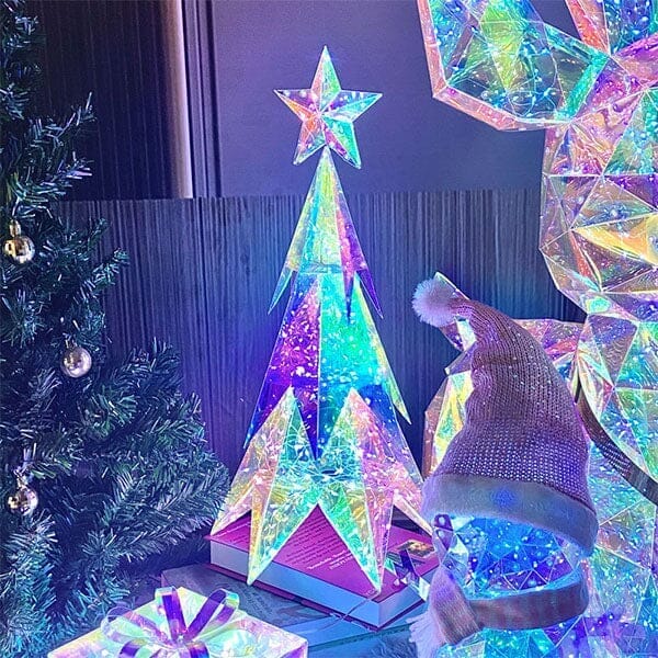 LitLuster Geometric LED Multi-Color Holographic Ornament | Christmas Tree Simple Showcase 