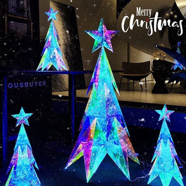 LitLuster Geometric LED Multi-Color Holographic Ornament | Christmas Tree Simple Showcase 