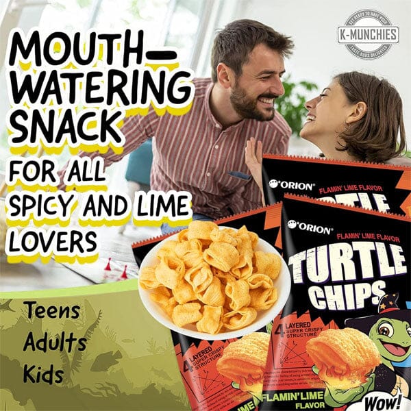 Orion Turtle Chips Korean Snacks - Flamin' Lime Flavor (‎160g) Simple Orion 