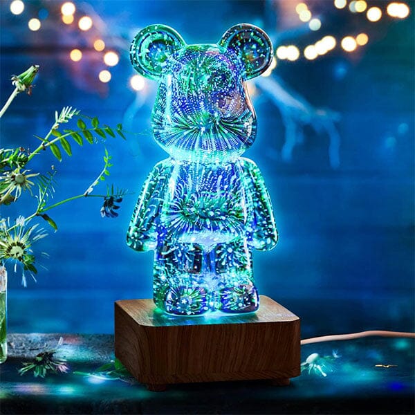 PrismPaws 3D Firework Twinkle Teddy Bear Color-Changing LED Lamp Simple Showcase 