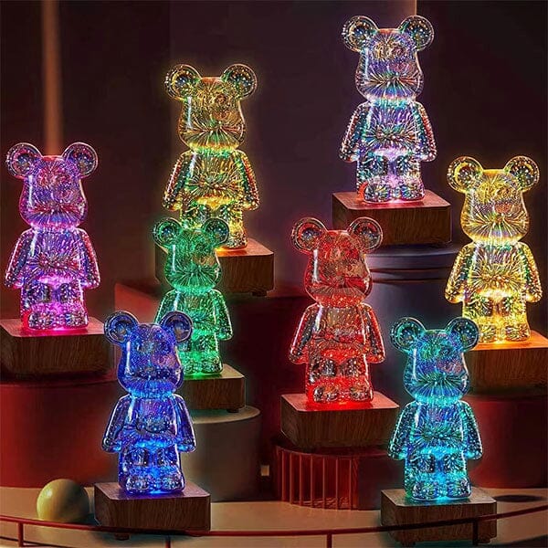 PrismPaws 3D Firework Twinkle Teddy Bear Color-Changing LED Lamp Simple Showcase 