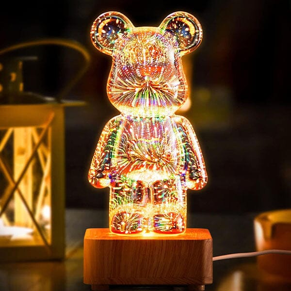 PrismPaws 3D Firework Twinkle Teddy Bear Color-Changing LED Lamp Simple Showcase 