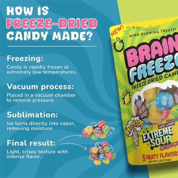 Brain Freeze x Warheads: Extreme Sour Crunch Freeze Dried Candy (2.2oz) Mixed Fruit Flavor Simple Warheads 