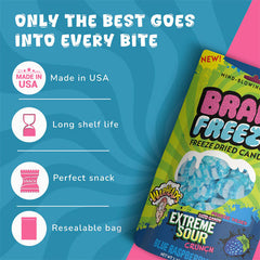 Brain Freeze x Warheads: Extreme Sour Crunch Freeze Dried Candy (2.2oz) Blue Raspberry Flavor