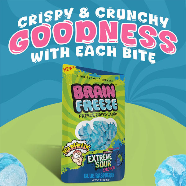 Brain Freeze x Warheads: Extreme Sour Crunch Freeze Dried Candy (2.2oz) Blue Raspberry Flavor