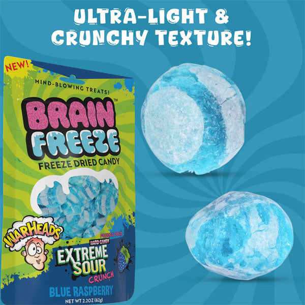 Brain Freeze x Warheads: Extreme Sour Crunch Freeze Dried Candy (2.2oz) Blue Raspberry Flavor