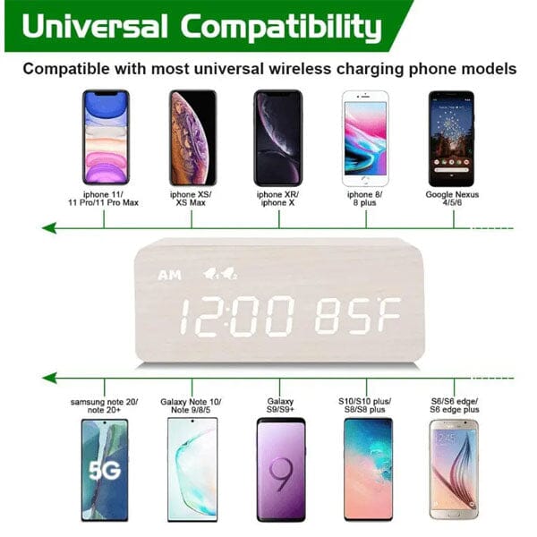 LumbrTime Wood Finish LED Clock With Wireless Induction Phone Charger Simple Showcase 