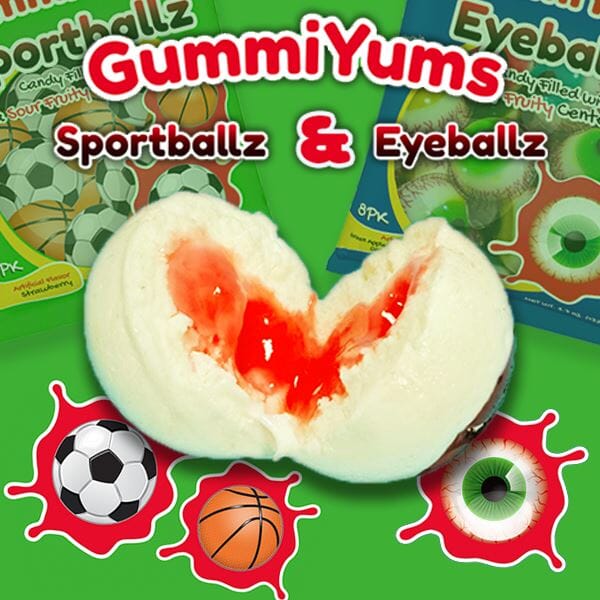 GummiYums! EyeBallz & SportBallz (8pc) | Marshmallow Candy W/ Sour Fruity Centre | Ships Nov Preorder Showcase 