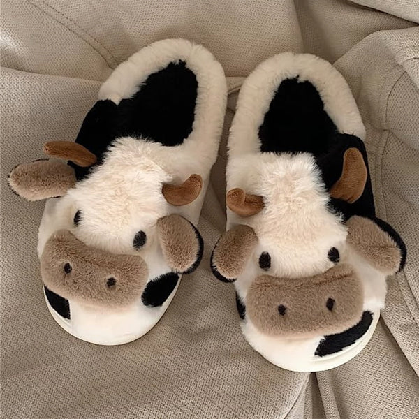 Cartoon Cow Plush Slippers  As Seen On Social • Showcase US